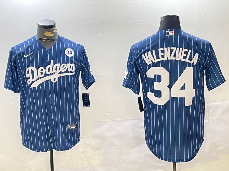 Men Los Angeles Dodgers #34 Valenzuela Blue Stripe Game 2024 Nike MLB Jersey style 11201